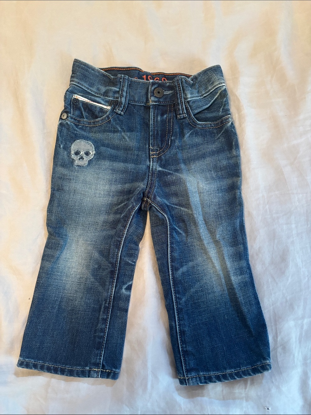 Baby Gap 1969 Skull Patch Jeans 12-18 Months Distressed Denim